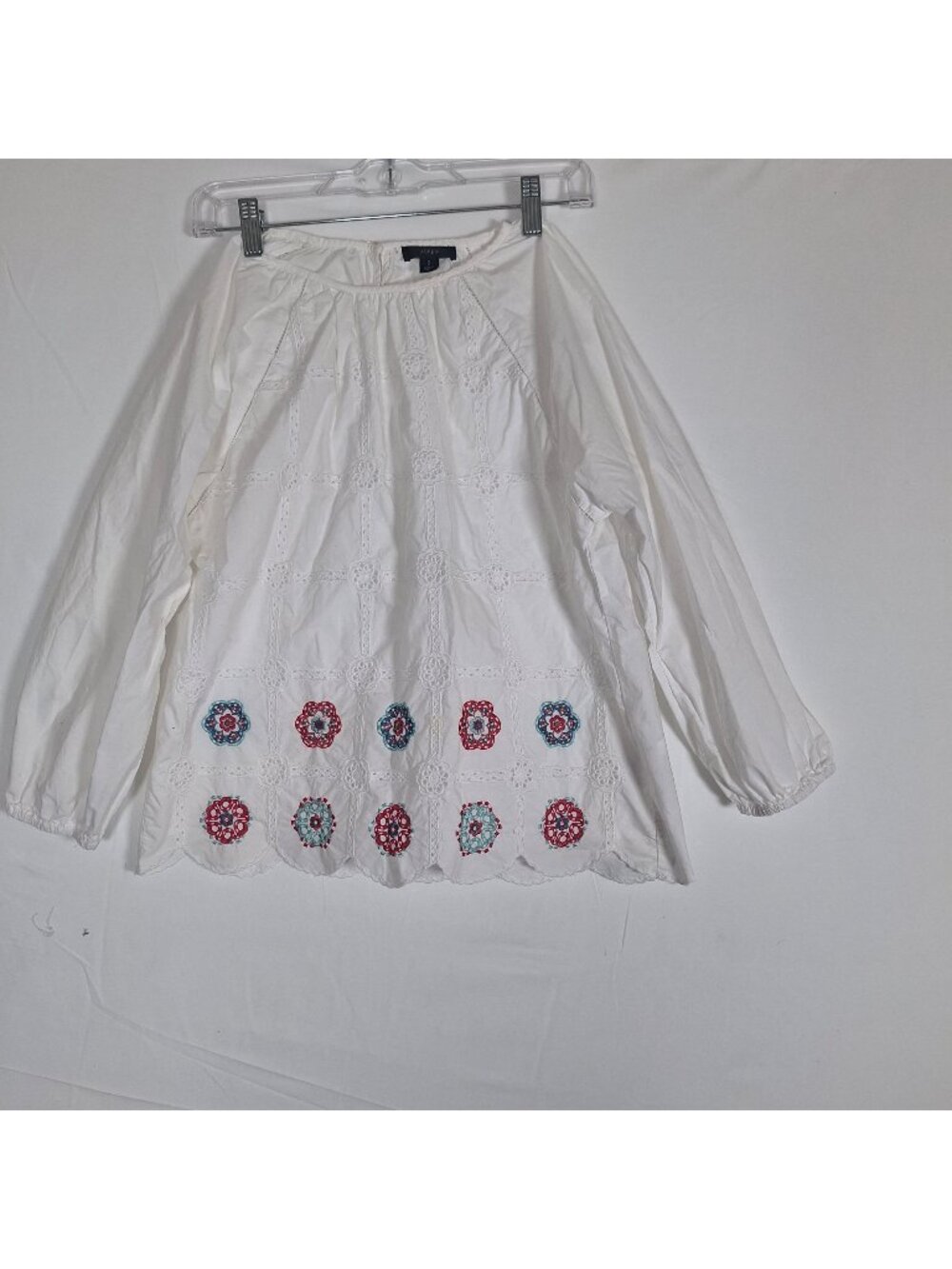 J Crew White Long Sleeve Floral Embroidery size small